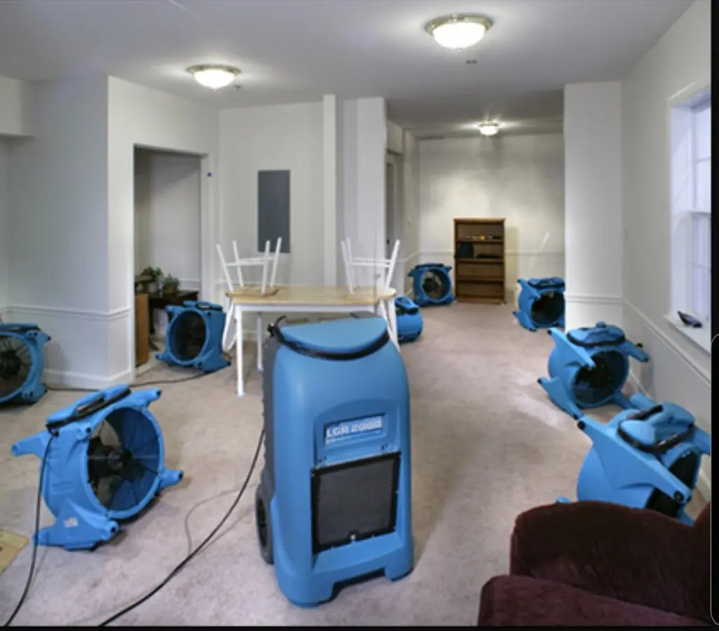 Air movers and dehumidifier setup for Water Damage Restoration in Healdsburg